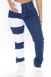 Breaking Barriers Patchwork Straight Leg Jeans - Blue/combo Ins Street